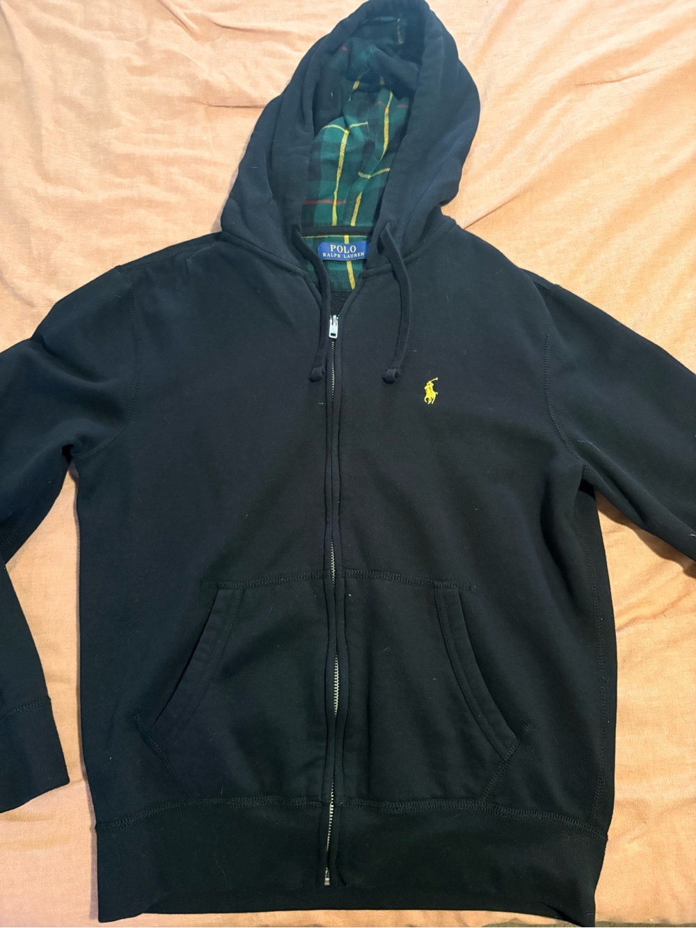 Ralph Lauren Black Zip Hoodie with Yellow Pony